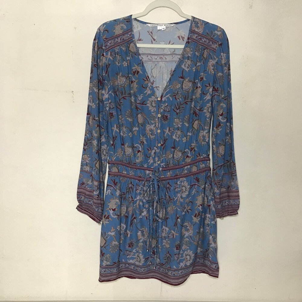 Veronica Beard Tiany Size 2 Designer Mini Dress Cornflower Blue Floral Print